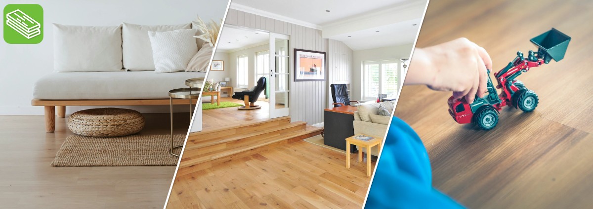 banner showing three different flooring types