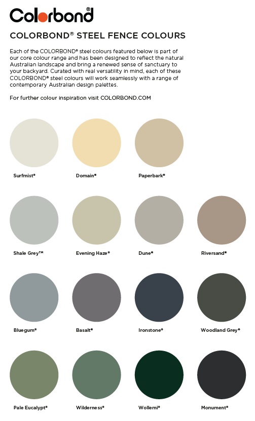 colorbond fence colors